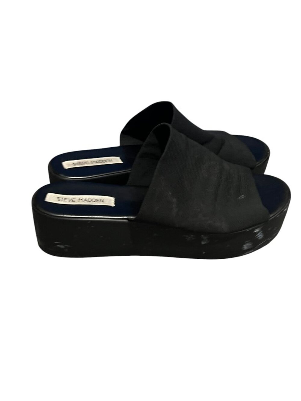 Steve Madden Black Platform Slide Mules Fully Flat Slinky Women's 10